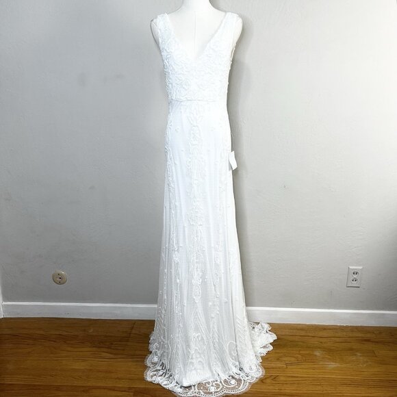 LULUS Wedding Dress Medium Passionate Romance White Beaded Sequin Mermaid Maxi - Picture 1 of 12